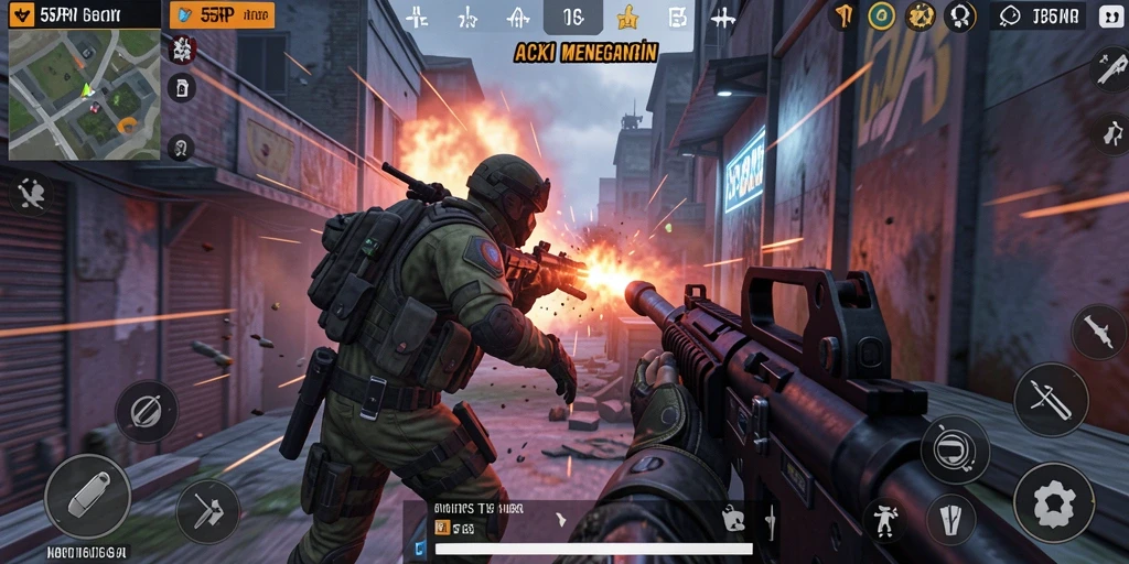 Screenshot aksi mendebarkan dari gameplay TPS 55RP.