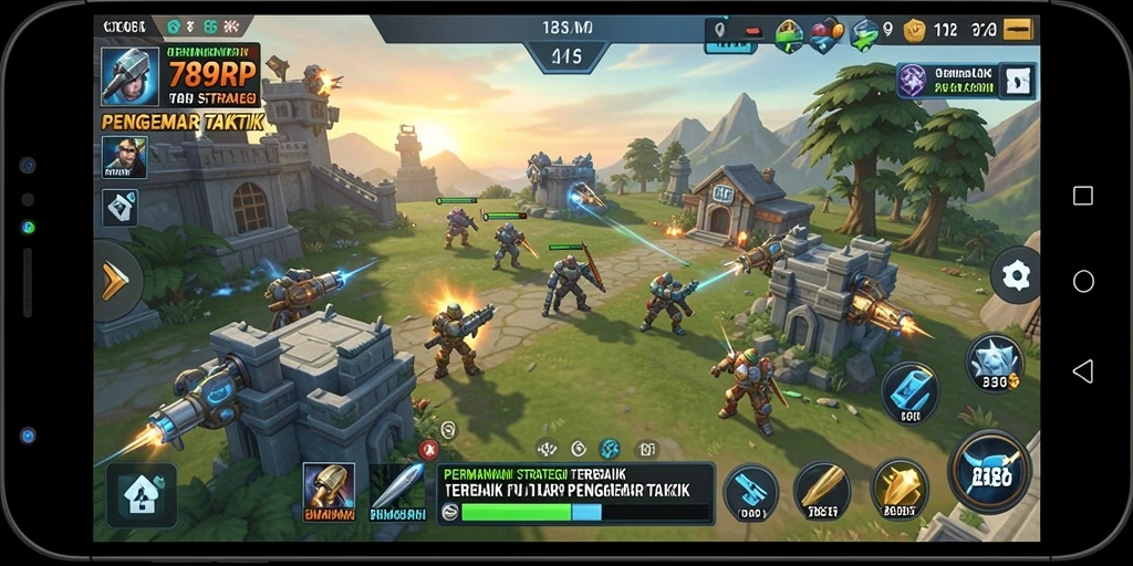 Screenshot menampilkan pertempuran strategi dalam 789RP.