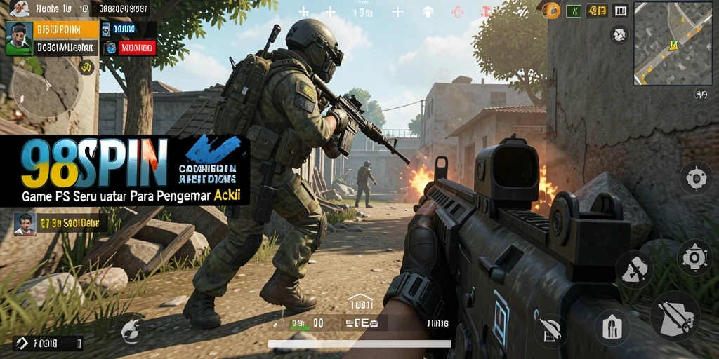 Screenshot gameplay 98SPIN menunjukkan aksi tembak-menembak yang mendebarkan.