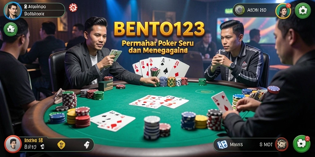 Tampilan gameplay BENTO123 dengan aksi seru di meja Poker.