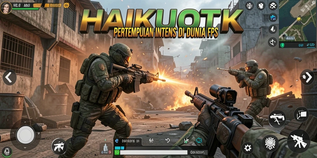 Tampilan gameplay mendebarkan di HAIKUOTK dengan aksi FPS.