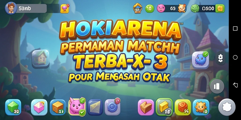 Tampilan menarik dari permainan Match-3 HOKIARENA dengan berbagai permata berwarna.