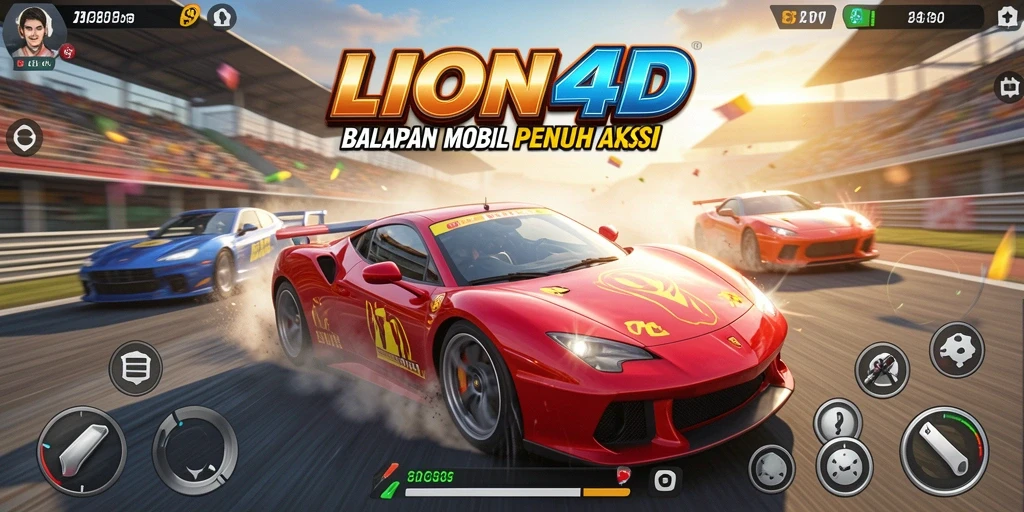 Tampilan gameplay mendebarkan dalam balapan mobil di LION4D.