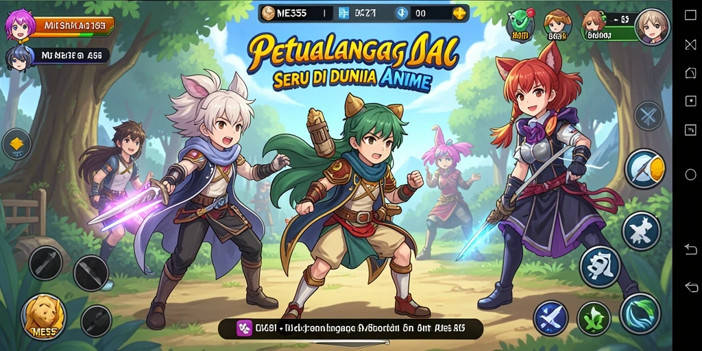 Screenshot gameplay ME355 yang menunjukkan aksi petualangan seru di dunia Anime.