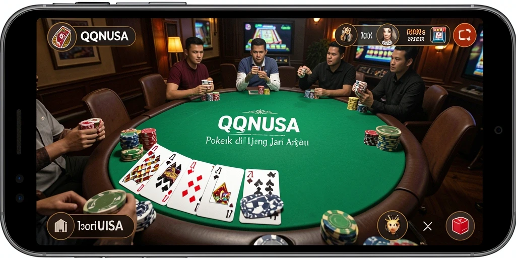 Tangkapan layar menunjukkan gameplay Poker yang seru dan interaktif.