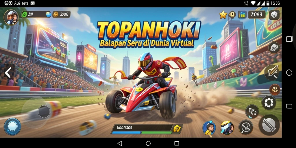 Tangkapan layar gameplay <strong>TOPANHOKI</strong> menampilkan kecepatan balapan yang mendebarkan.